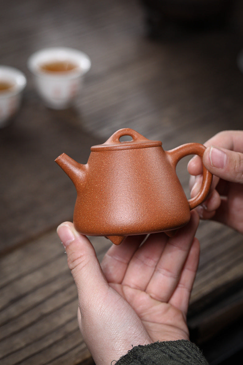Gohobi Handmade Yixing Zisha Sandy Purple Clay Teapot 150ml – Original Ore Golden Jiangpo Clay Gaoshi Piao Teapot, Lightweight Body for Gongfu Tea Brewing