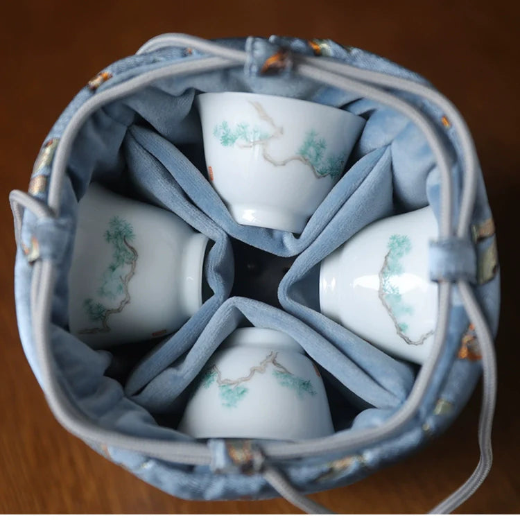 Gohobi Colourful Brocade Teaware Storage Travel Bag Shifuku