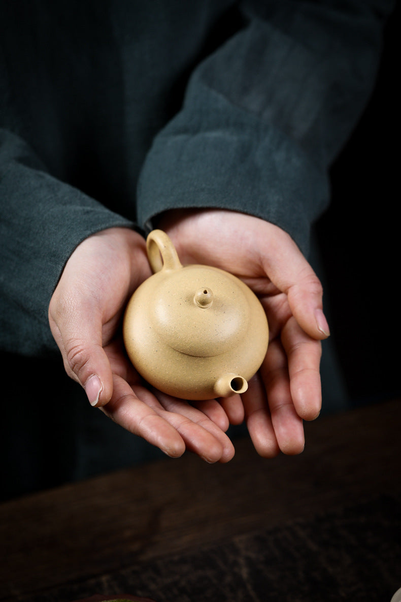 Gohobi Handmade Yixing Green Zisha Clay Junde Teapot – 110ml “Ben Lü” Clay Gongfu Teapot with Inner Push Hole, Thin-Walled Design for Chaozhou Brewing