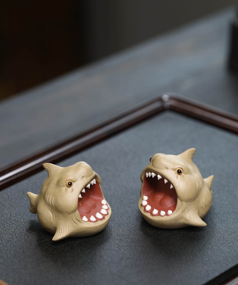 Gohobi Handmade Ceramic YiXing Clay Shark Fish Ornament Tea pet