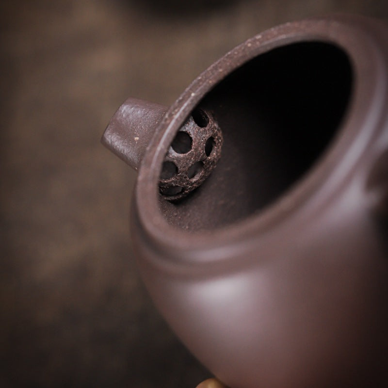 Gohobi Handmade Yixing Purple Zisha Clay Teapot  – 100ml Original Ore Sky Blue Clay Xiao Julun (Small Giant Wheel) Style, Thin-Walled Gongfu Teapot with Built-in Filter