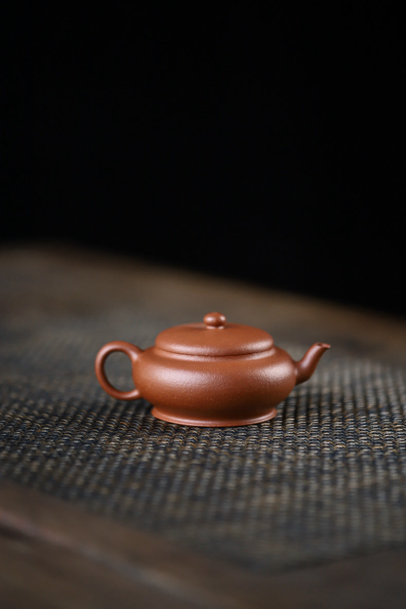 Gohobi Handmade Yixing Original Ore Jiangpo Sandy Purple Clay "Flat Lantern" Teapot – 150ml Thin-Walled Home Brewing Teapot with Built-in Filter