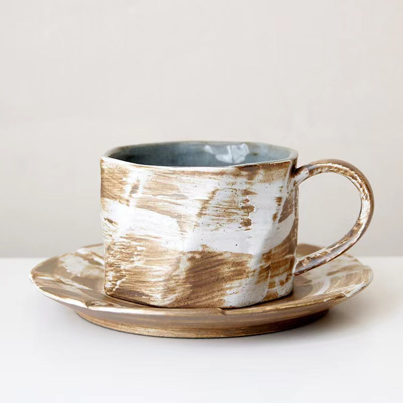 Gohobi Handmade Nordic Style Stoneware Coffee Mug and Saucer Set