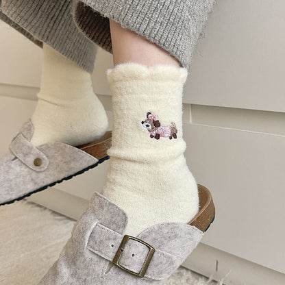 Gohobi Embroidered Puppy Plush Socks