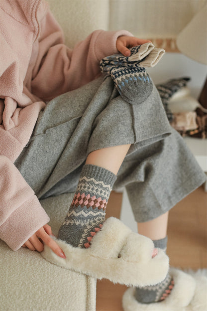 Gohobi Fair Isle Thick Wool Mid-Calf Socks