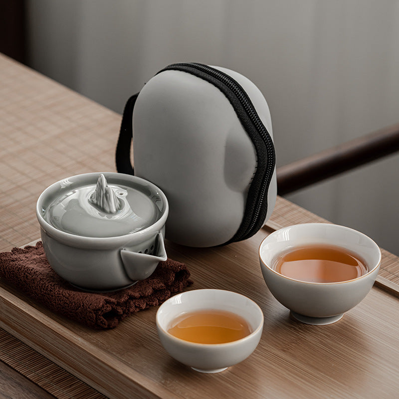 Gohobi Japanese Style Ice Grey Gaiwan Travel Tea Set 004