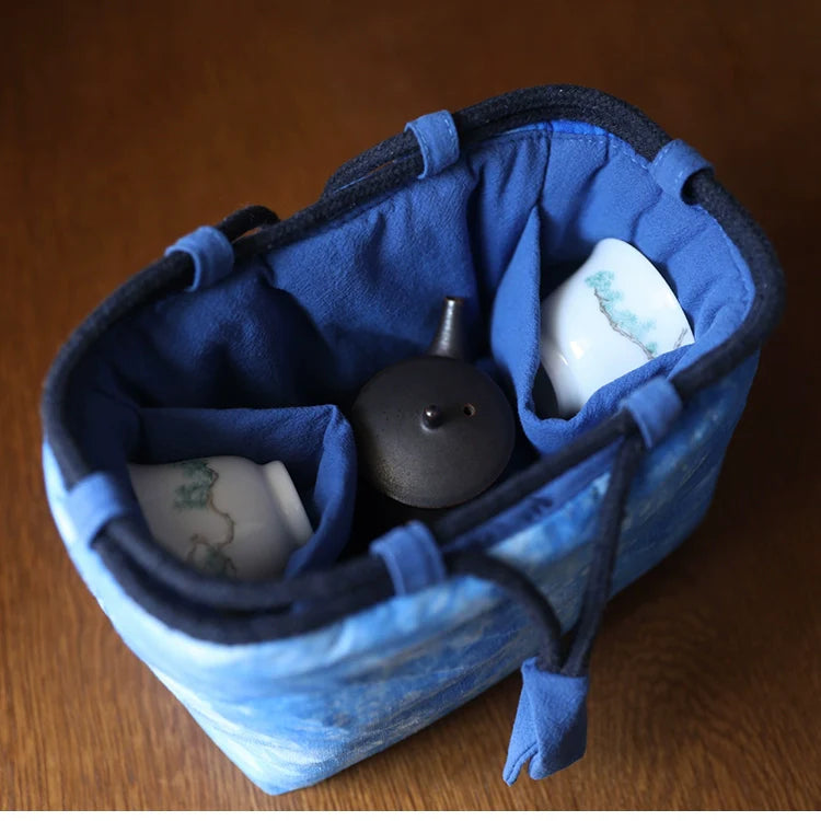 Gohobi Large Dyed Fabric Teaware Storage Travel Bag Shifuku