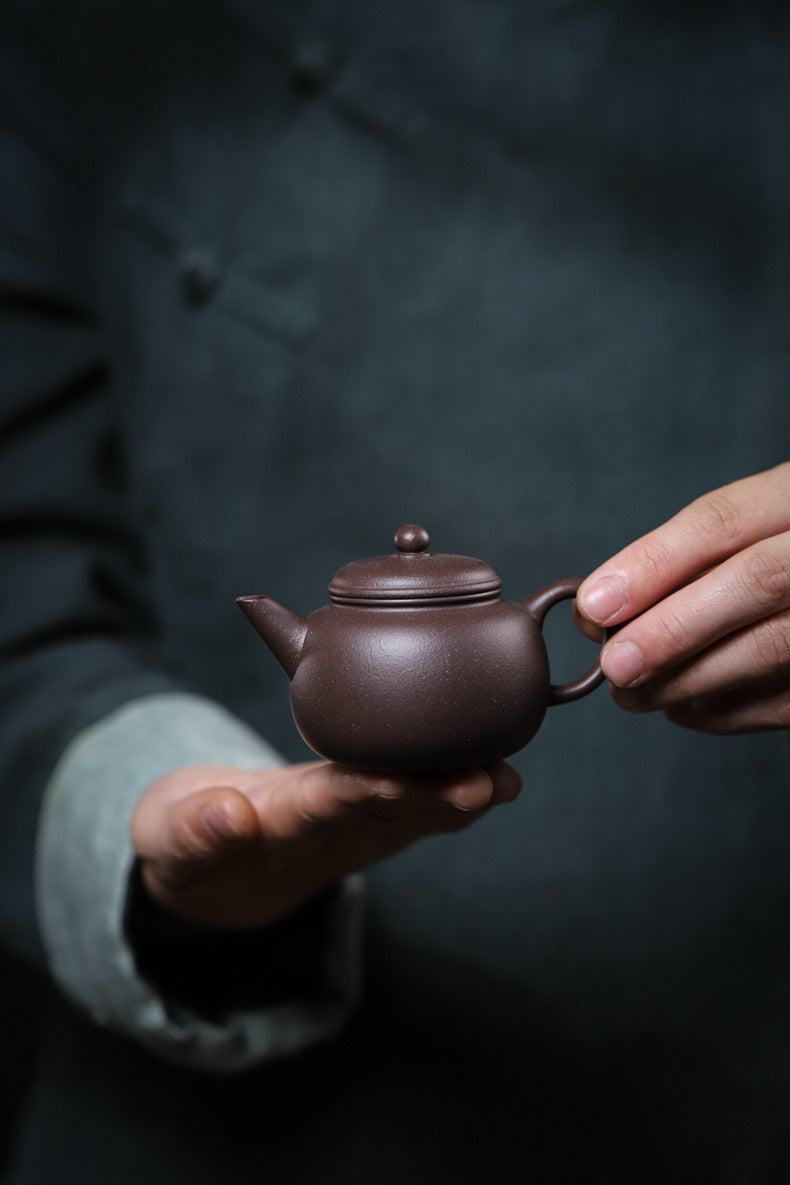Gohobi Handmade Yixing Celadon Zisha Clay Teapot – 110ml Handmade Tianqing Paozun Shui Ping Teapot, Thin Body with Built-in Filter, Original Ore Purple Clay Teaware