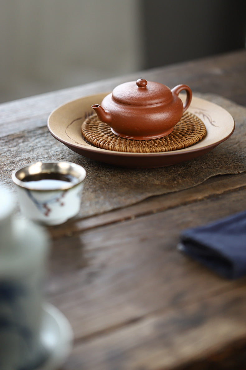 Gohobi Handmade Yixing Original Ore Jiangpo Sandy Purple Clay "Flat Lantern" Teapot – 150ml Thin-Walled Home Brewing Teapot with Built-in Filter