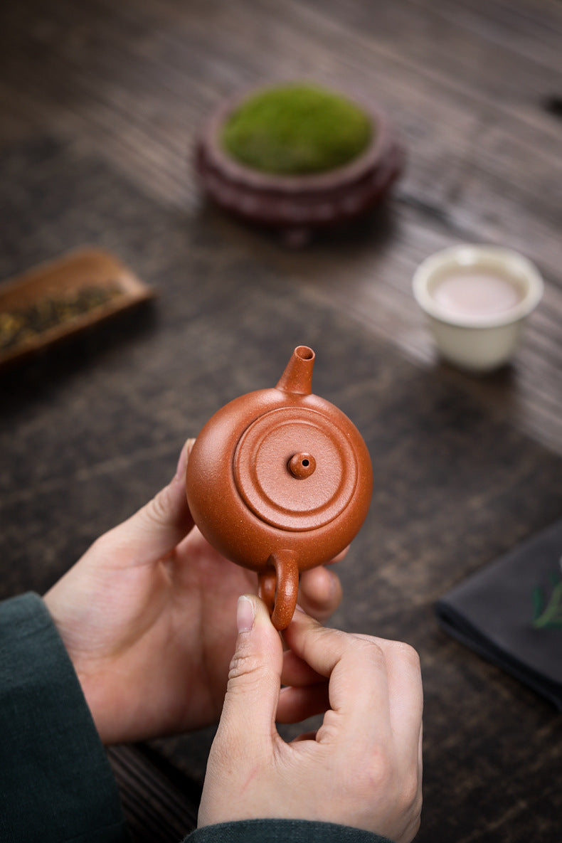 Gohobi Handmade Yixing Zisha Sandy Purple Clay Teapot – 120ml Original Ore Jin Jiangpo Clay, Handmade Thin Body with Built-in Filter, Da Bin Huai Yue Style Small Gongfu Teapot