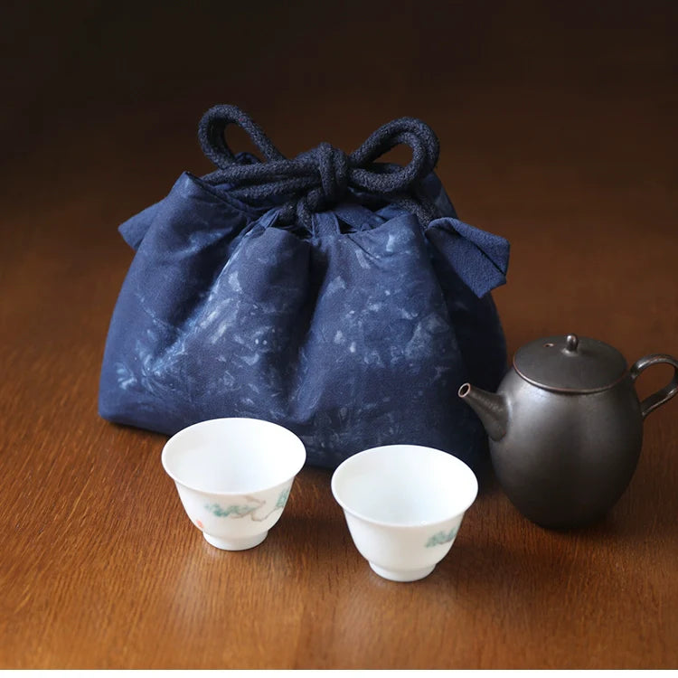 Gohobi Large Dyed Fabric Teaware Storage Travel Bag Shifuku