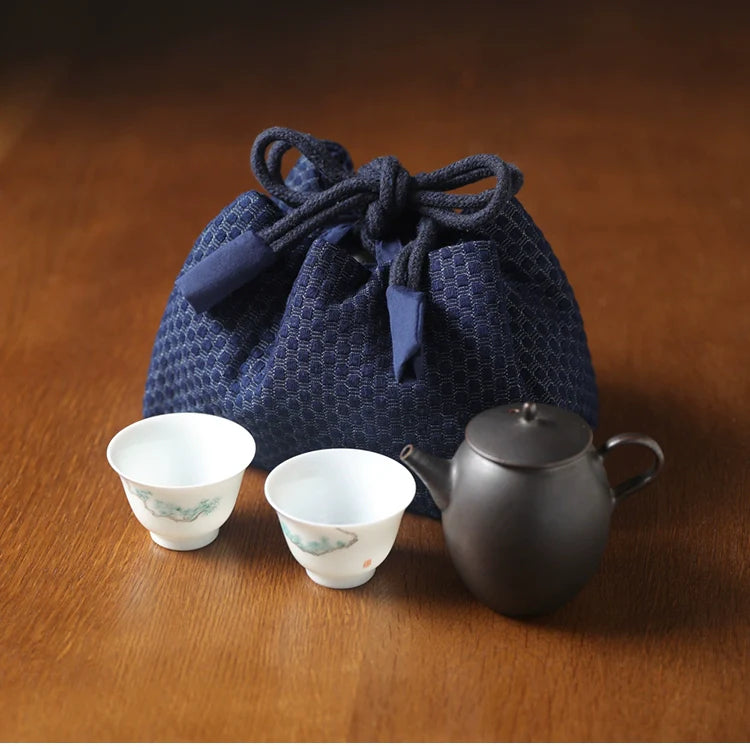 Gohobi Denim Medium Teaware Storage Travel Bag Shifuku