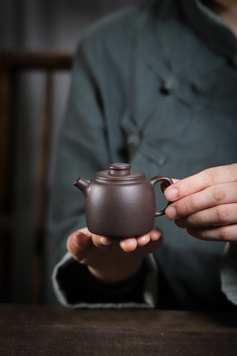 Gohobi Handmade Yixing Purple Zisha Clay Teapot  – 100ml Original Ore Sky Blue Clay Xiao Julun (Small Giant Wheel) Style, Thin-Walled Gongfu Teapot with Built-in Filter