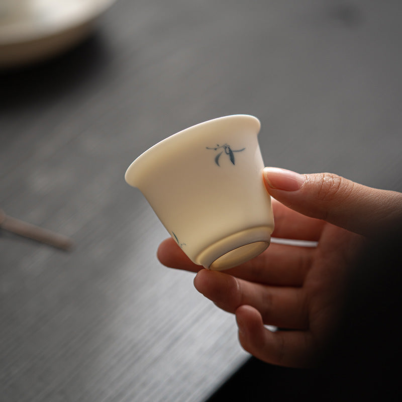 Gohobi Matte Hand-Painted 'Autumn Orchid by the Water' Ceramic Teacup