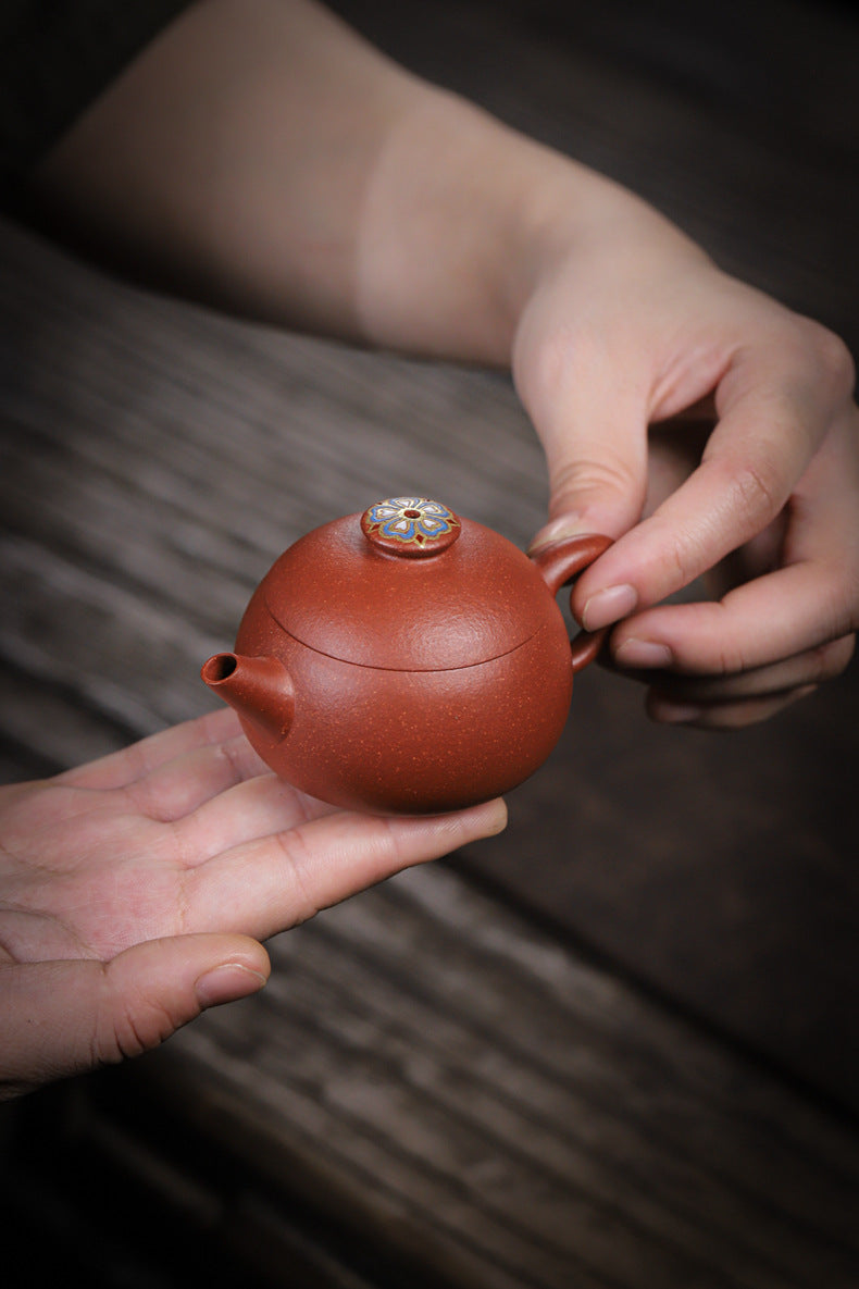 Gohobi Handmade Yixing Zisha Sandy Purple Clay Teapot – 90ml Handmade Original Ore Jiangpo Clay Bowl-Shaped Teapot, Thin Body with Built-in Filter, Gongfu Small Teaware