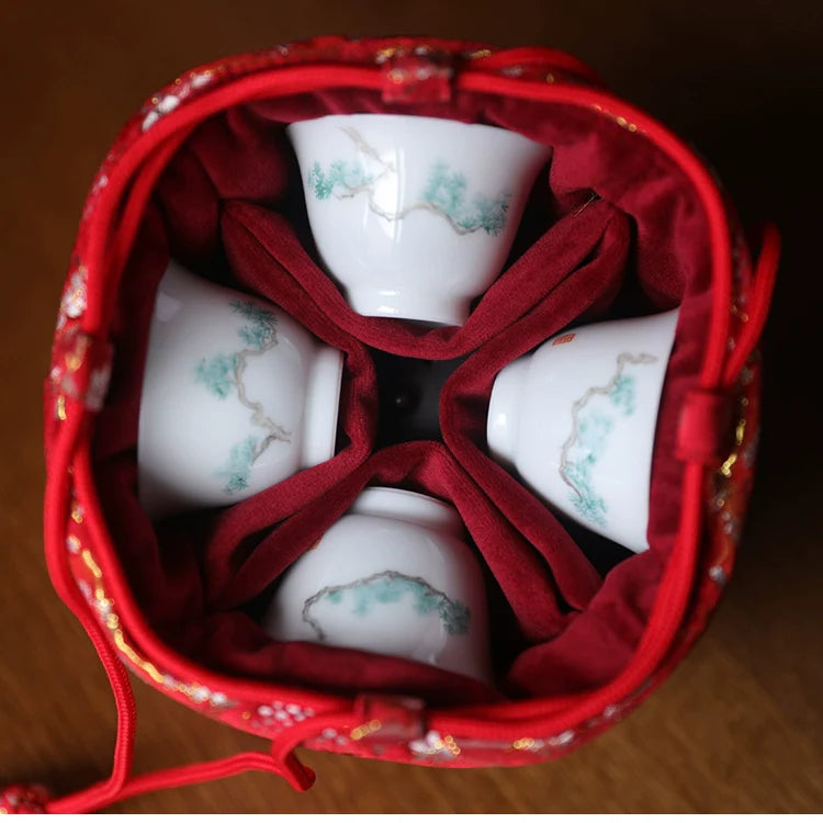 Gohobi Colourful Brocade Teaware Storage Travel Bag Shifuku