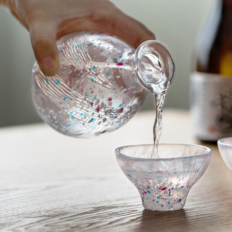 Gohobi Toyo Sasaki Japanese Hammered Glass Sake Jug Set – Stained Glass Wine Set Gift | Made in Japan