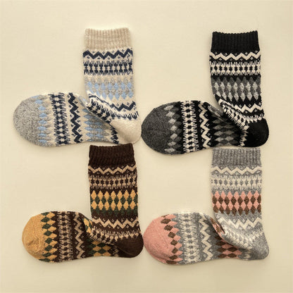 Gohobi Fair Isle Thick Wool Mid-Calf Socks