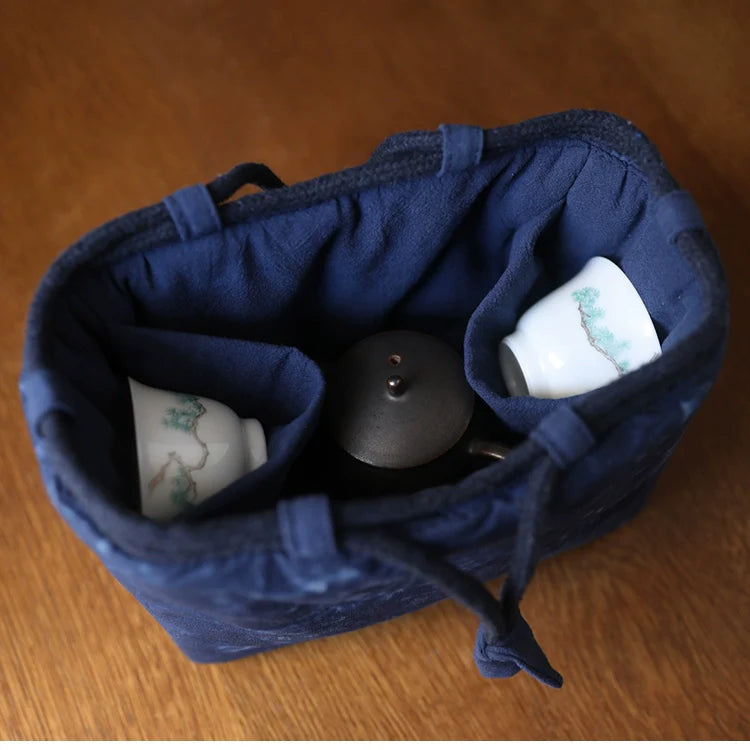 Gohobi Large Dyed Fabric Teaware Storage Travel Bag Shifuku