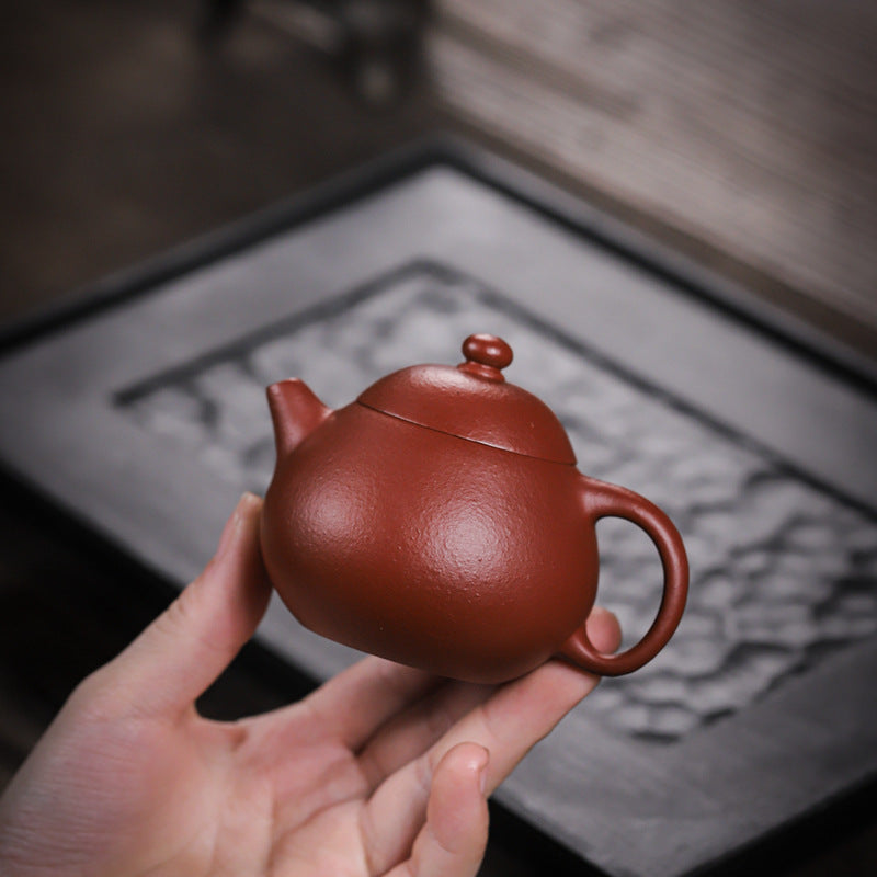 Gohobi Handmade Yixing Red Zisha Clay Teapot – 150ml Handmade Original Ore Raw Zhuni Clay Wen Dan Style Teapot with Built-in Filter, Small Gongfu Purple Clay Teaware