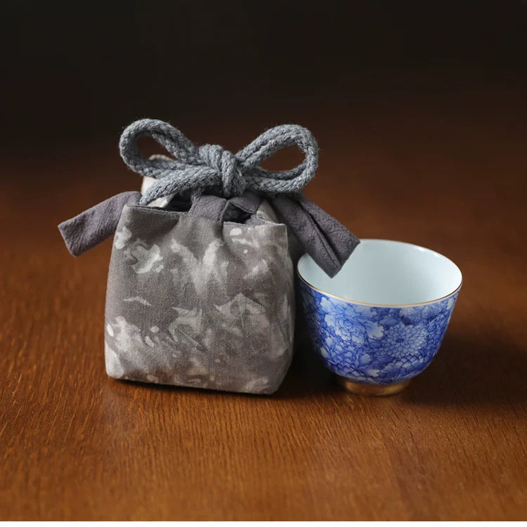 Gohobi Dyed Fabric Teaware Storage Travel Bag Shifuku