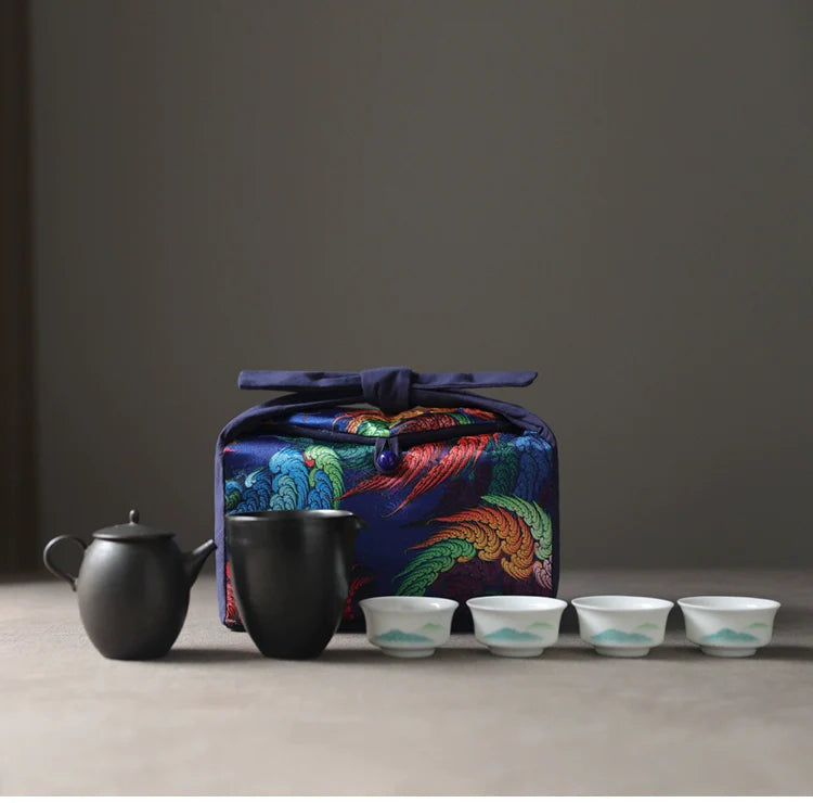Gohobi Large Colourful Silk Teaware Storage Travel Bag Shifuku