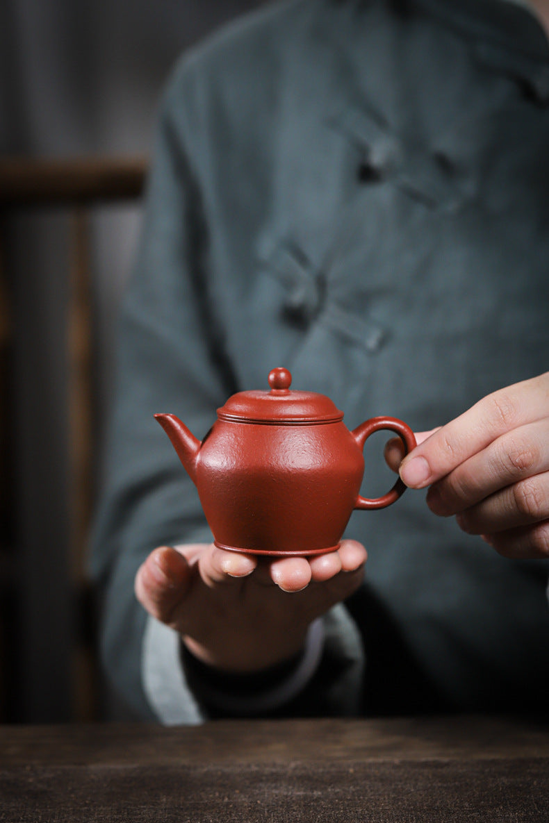 Gohobi Handemade Yixing Red Zisha Clay Teapot – 100ml Original Ore Zhuni, Traditional Weng-Style, Thin Body, Built-in Filter, Handmade Gongfu Teapot