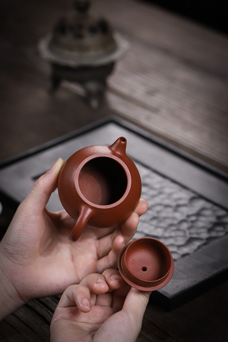 Gohobi Handmade Yixing Red Zisha Clay Teapot – 150ml Handmade Original Ore Raw Zhuni Clay Wen Dan Style Teapot with Built-in Filter, Small Gongfu Purple Clay Teaware