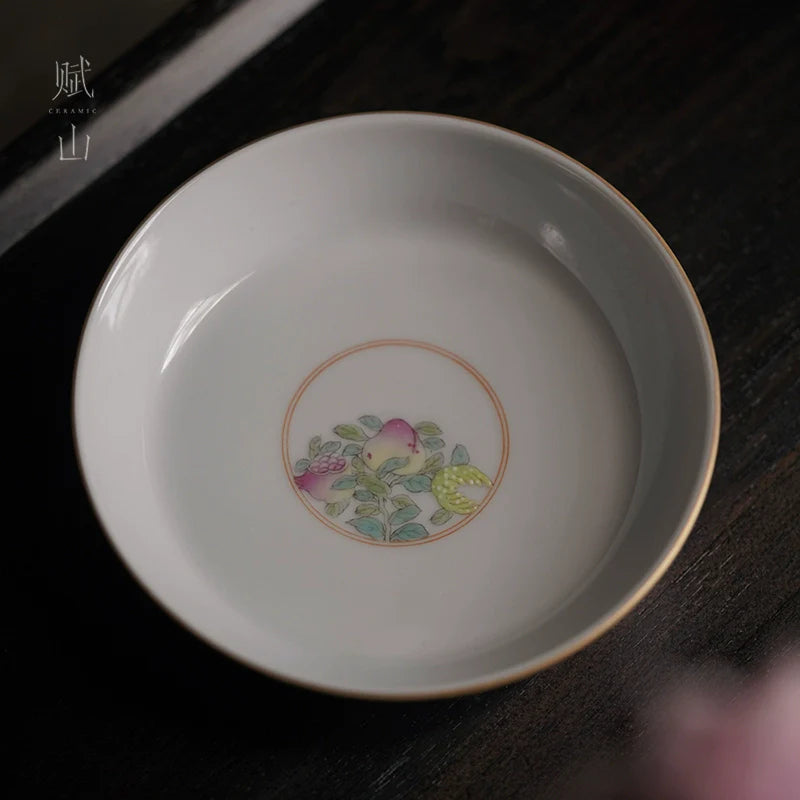 [賦山敘 x Gohobi] "Dai Zi Sanduo" Hand-Painted Pastel Tea Tray – Dry Brewing Tray / Teapot Base / Fruit Plate