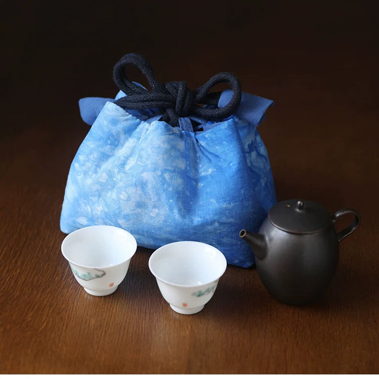 Gohobi Large Dyed Fabric Teaware Storage Travel Bag Shifuku