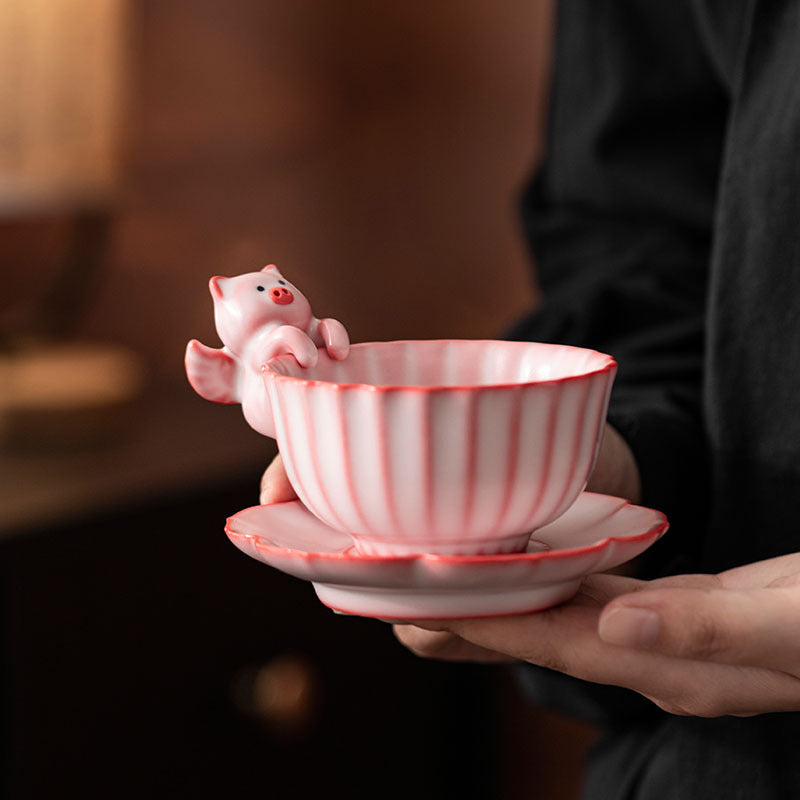 Gohobi Flying Pig Ceramic Teacup (tea coaster is sold separately)