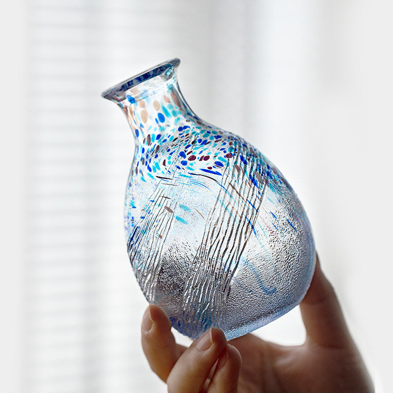 Gohobi Toyo Sasaki Japanese Hammered Glass Sake Jug Set – Stained Glass Wine Set Gift | Made in Japan
