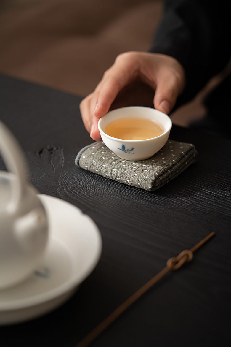 Gohobi Matte Hand-Painted 'Autumn Orchid by the Water' Ceramic Teacup
