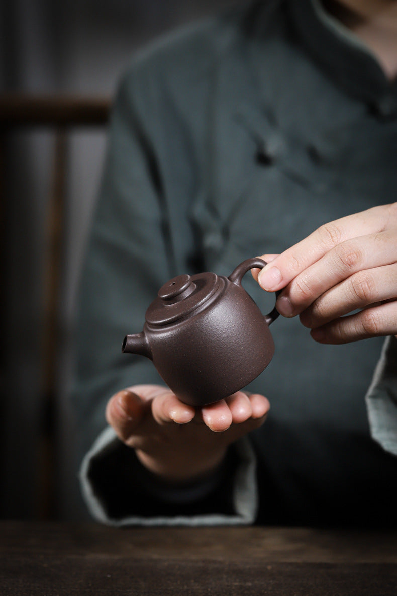 Gohobi Handmade Yixing Purple Zisha Clay Teapot  – 100ml Original Ore Sky Blue Clay Xiao Julun (Small Giant Wheel) Style, Thin-Walled Gongfu Teapot with Built-in Filter