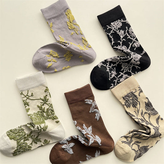 Gohobi Vintage Botanical Embossed Cotton Socks