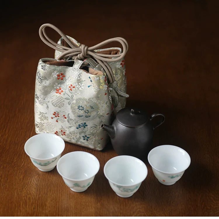 Gohobi Colourful Brocade Teaware Storage Travel Bag Shifuku