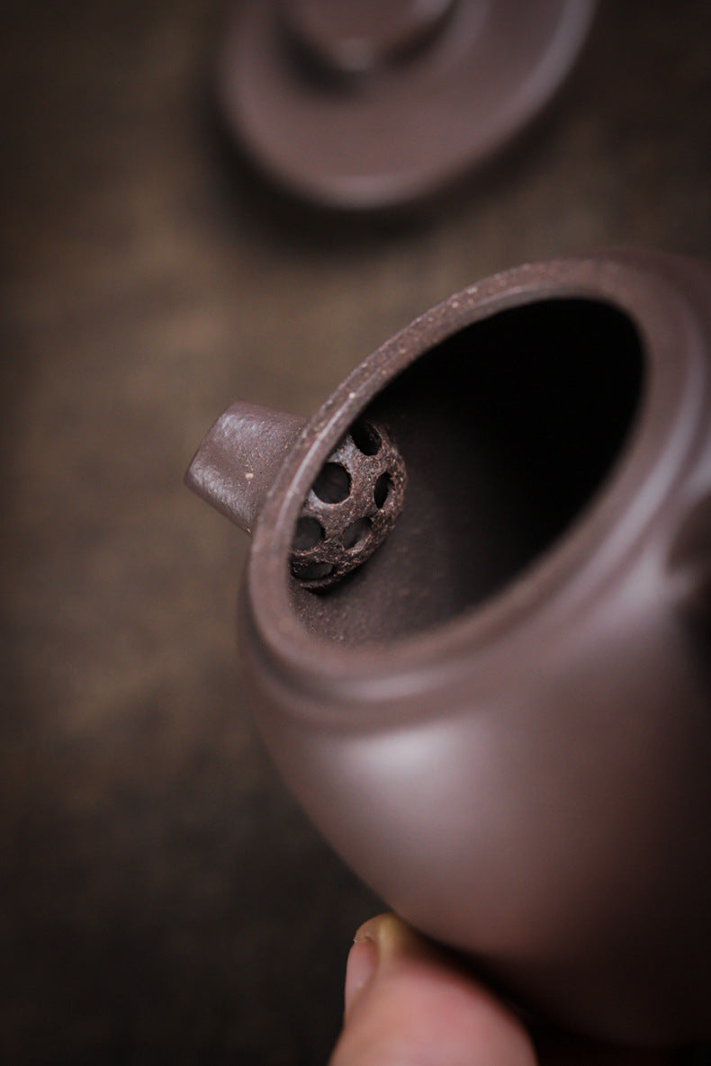 Gohobi Handmade Yixing Purple Zisha Clay Teapot  – 100ml Original Ore Sky Blue Clay Xiao Julun (Small Giant Wheel) Style, Thin-Walled Gongfu Teapot with Built-in Filter