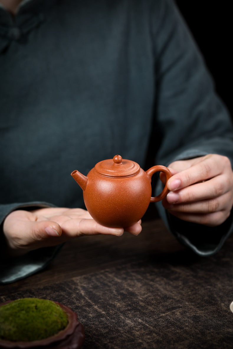 Gohobi Handmade Yixing Zisha Sandy Purple Clay Teapot – 120ml Original Ore Jin Jiangpo Clay, Handmade Thin Body with Built-in Filter, Da Bin Huai Yue Style Small Gongfu Teapot