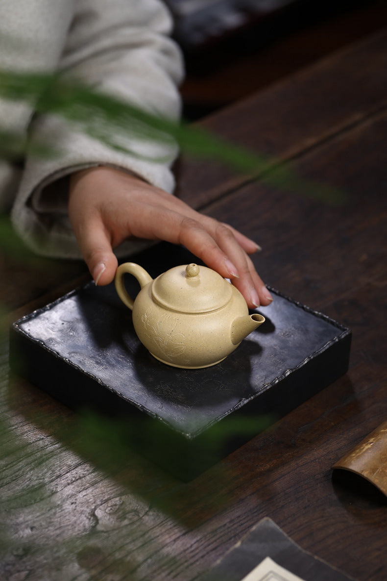 Gohobi Handmade Yixing Green Zisha Clay Xiaoping Teapot – 100ml Original Ore Benlu Caly with Inner Filter, Semi-Handmade Thin-Walled Gongfu Teapot