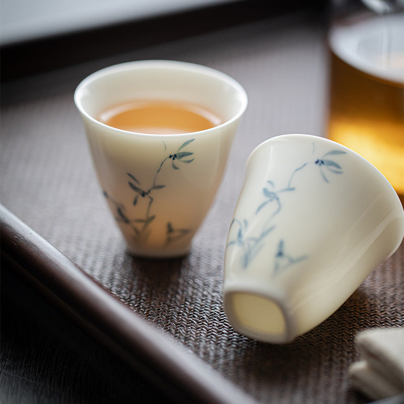 Gohobi White Porcelain Hand-Painted Orchid Teacup