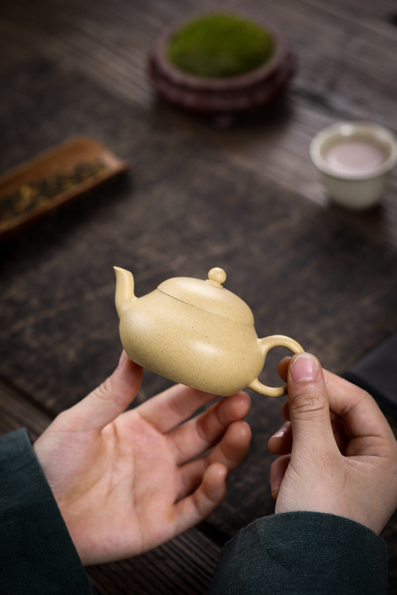 Gohobi Handmade Yixing Green Zisha Clay Junde Teapot – 110ml “Ben Lü” Clay Gongfu Teapot with Inner Push Hole, Thin-Walled Design for Chaozhou Brewing