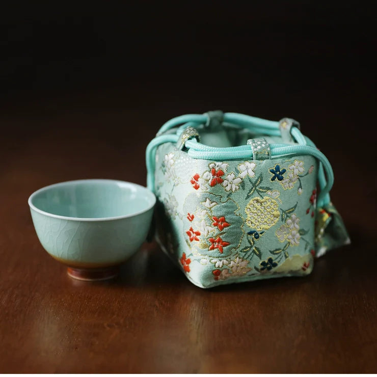 Gohobi Colourful Brocade Teaware Storage Travel Bag Shifuku