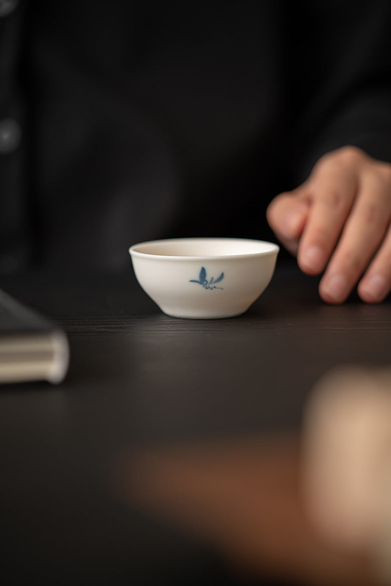 Gohobi Matte Hand-Painted 'Autumn Orchid by the Water' Ceramic Teacup