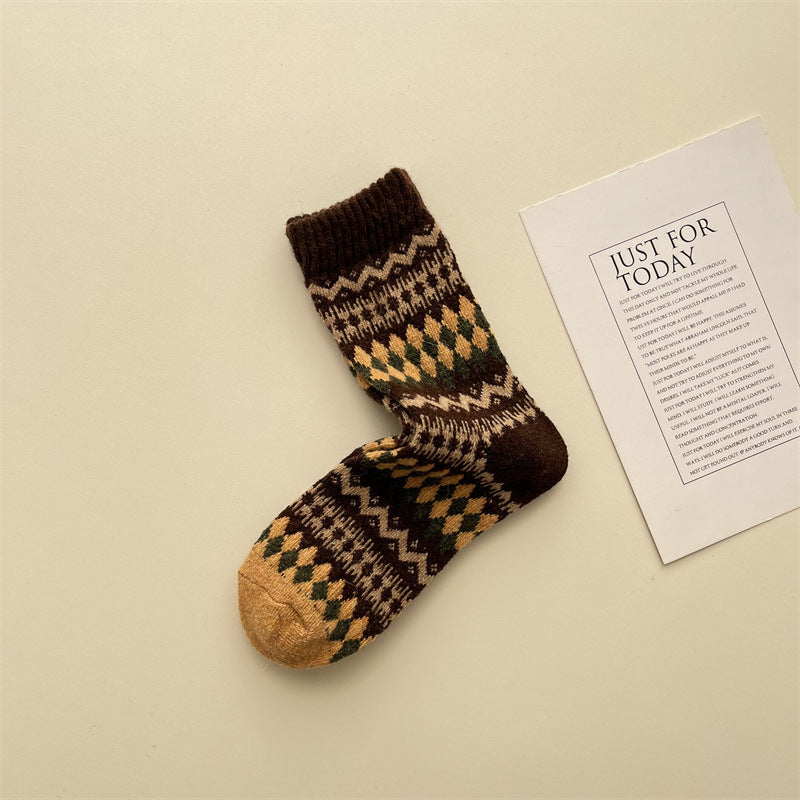 Gohobi Fair Isle Thick Wool Mid-Calf Socks