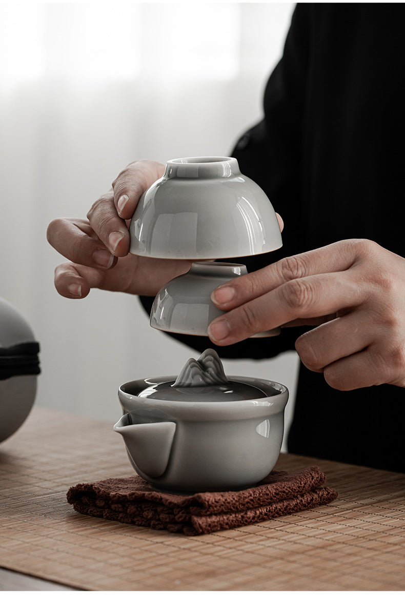 Gohobi Japanese Style Ice Grey Gaiwan Travel Tea Set 004