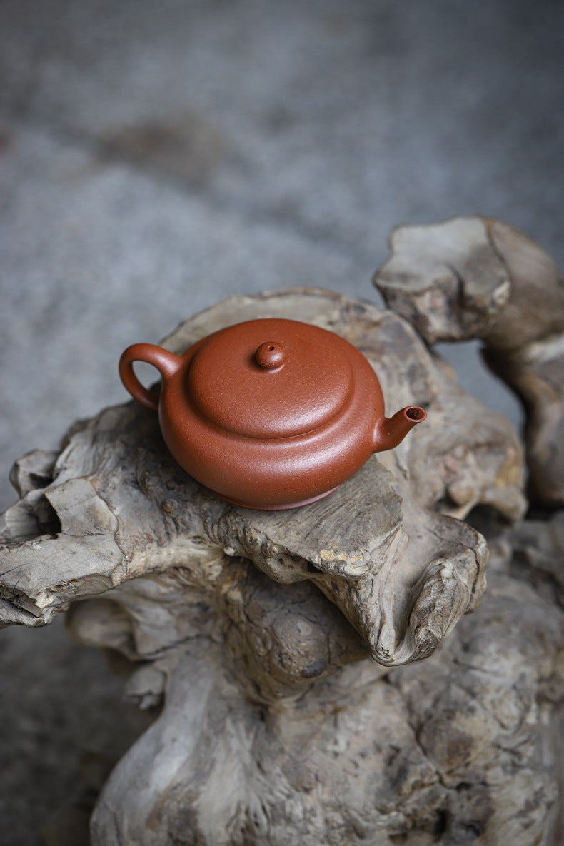 Gohobi Handmade Yixing Original Ore Jiangpo Sandy Purple Clay "Flat Lantern" Teapot – 150ml Thin-Walled Home Brewing Teapot with Built-in Filter