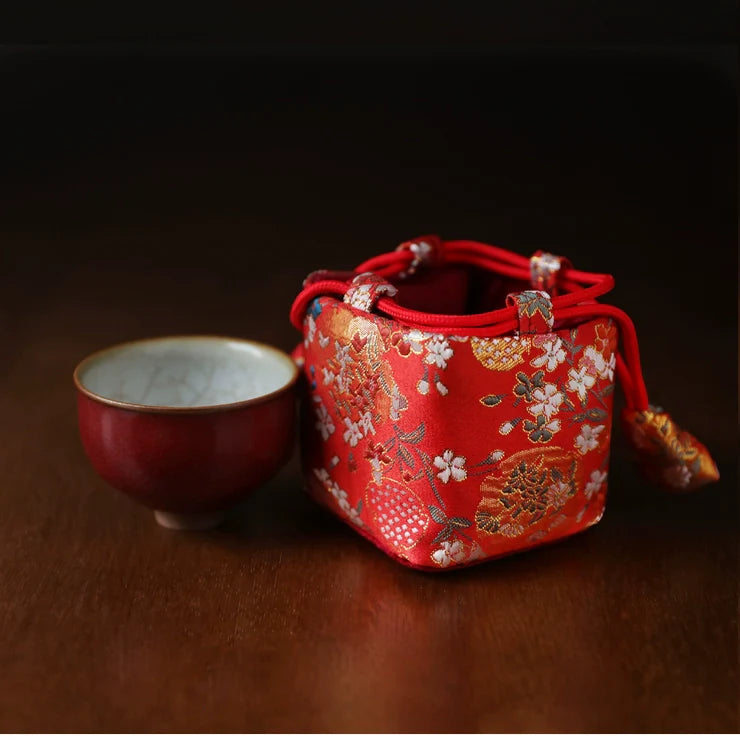Gohobi Colourful Brocade Teaware Storage Travel Bag Shifuku