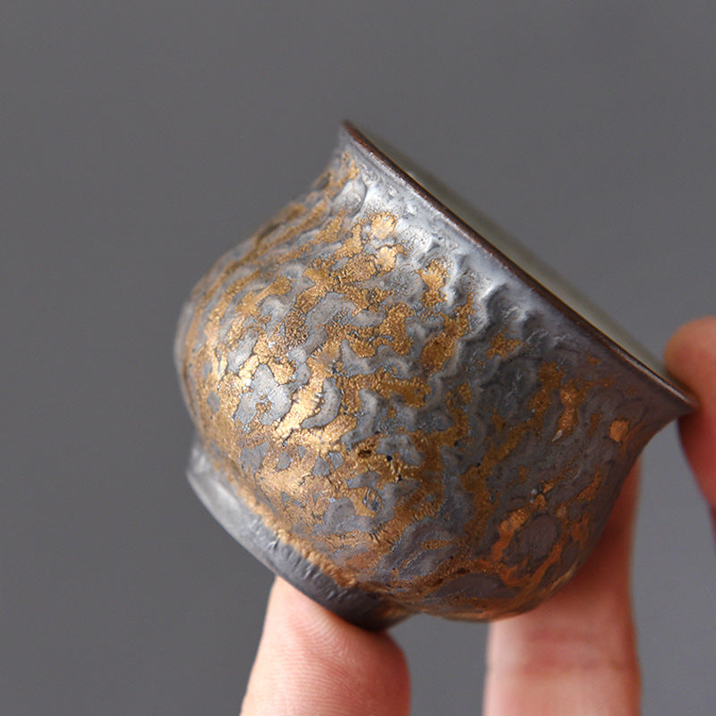 Gohobi Ceramic Gilded Hammer Pattern Black Tea Cup – 70ml Handmade Gongfu Tasting Cup