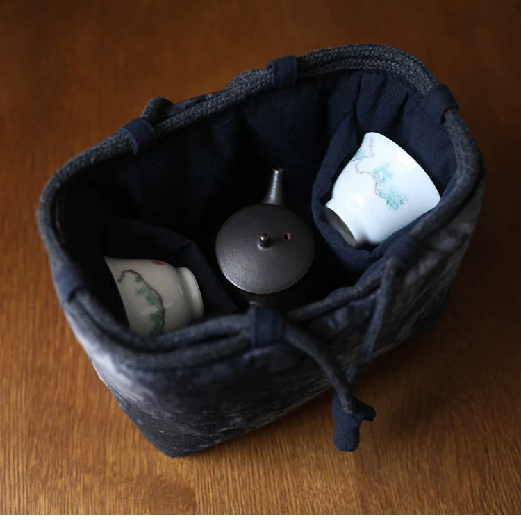 Gohobi Large Dyed Fabric Teaware Storage Travel Bag Shifuku