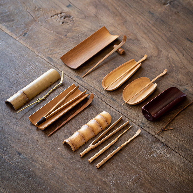 Gohobi Retro Bamboo Chaze Tea Tool Set – Handmade Chinese Tea Lotus Scoop, Teaspoon & Tea Needle Three-Piece Set